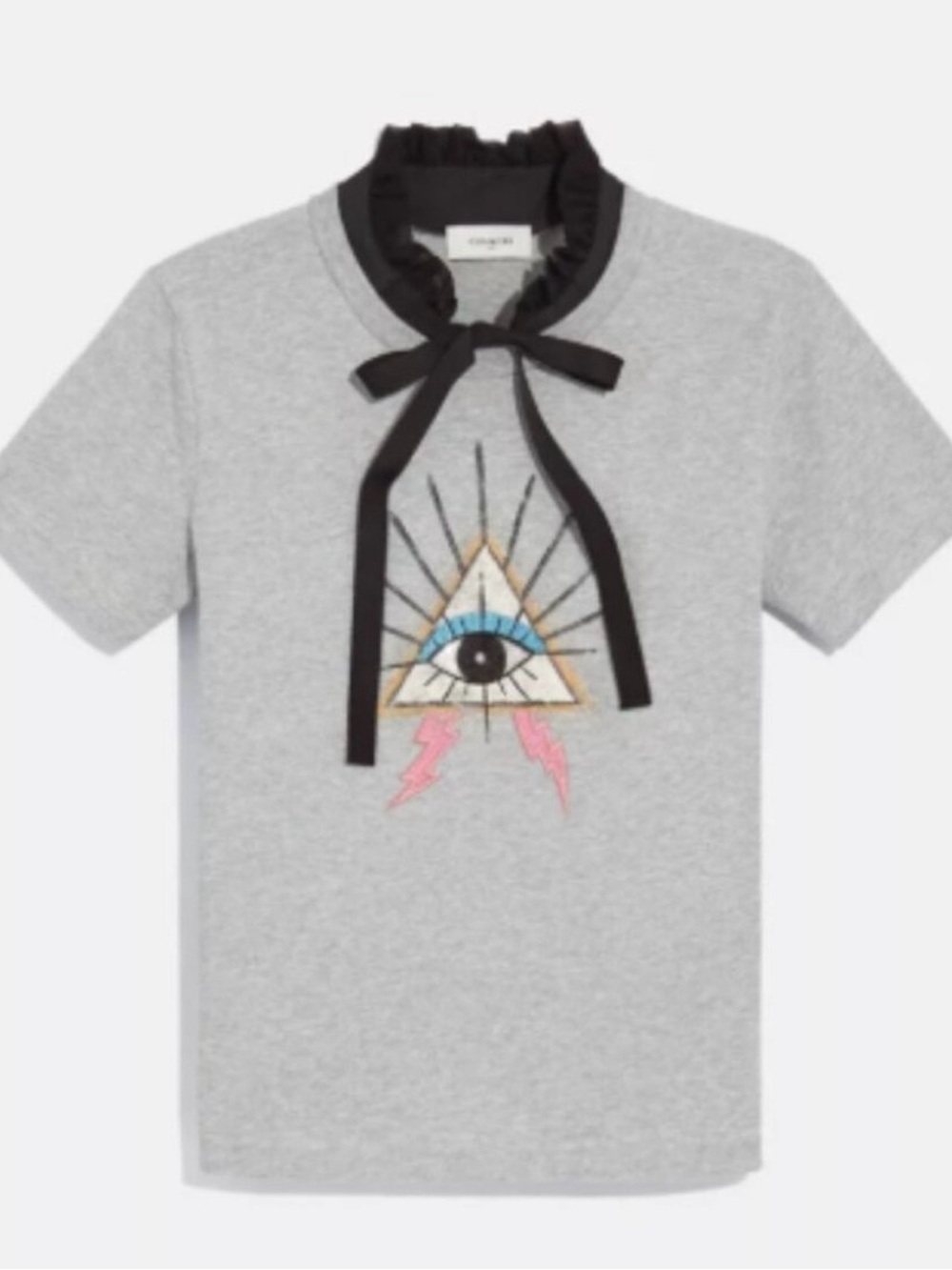 Coach Gray Short Sleeve Tee with Eye Pyramid Graphic and Black Ribbon